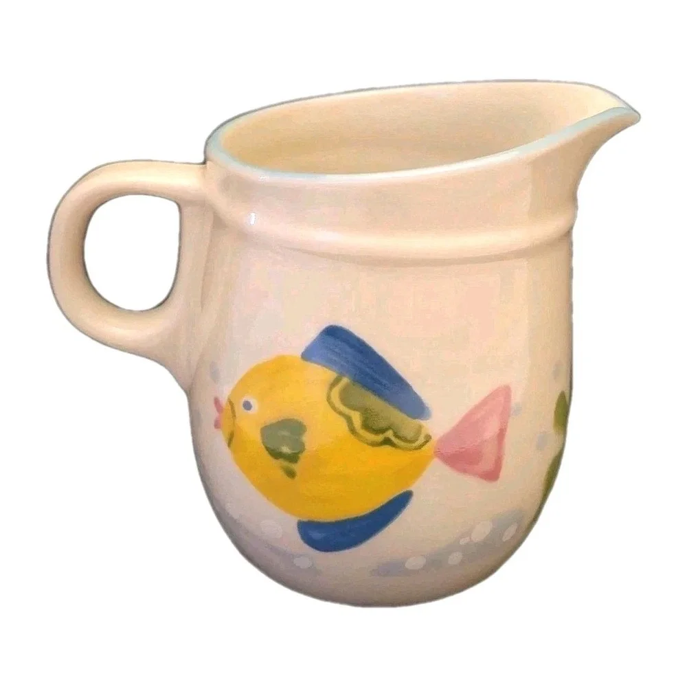Studio Nova Fish Creamer Pitcher Hand Painted‎ Stoneware 90s Coastal Cottage